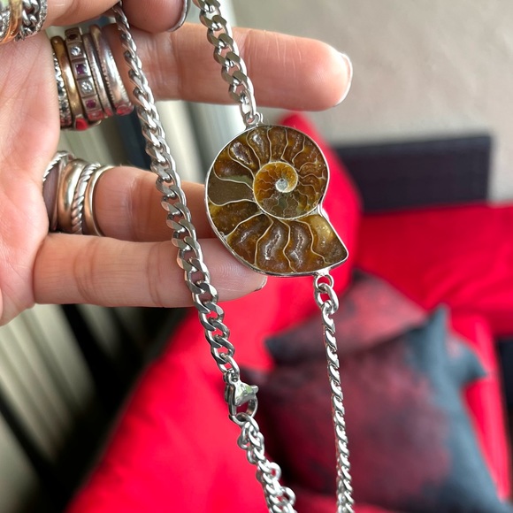 Made to order . genuine fossil ammonite shell stainless steel chain choker - Picture 9 of 14